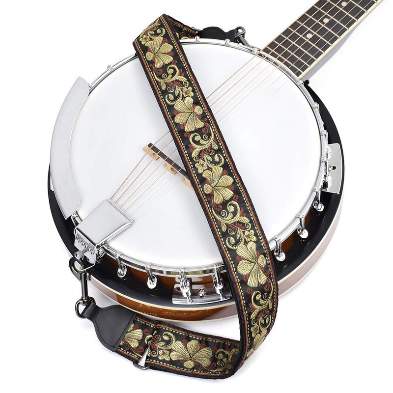 CLOUDMUSIC Banjo Strap Guitar Strap For Handbag Purse Jacquard Metallic Thread Pattern With Leather Ends And Metal Clips(Vintage Glittering Petal) - Image 2
